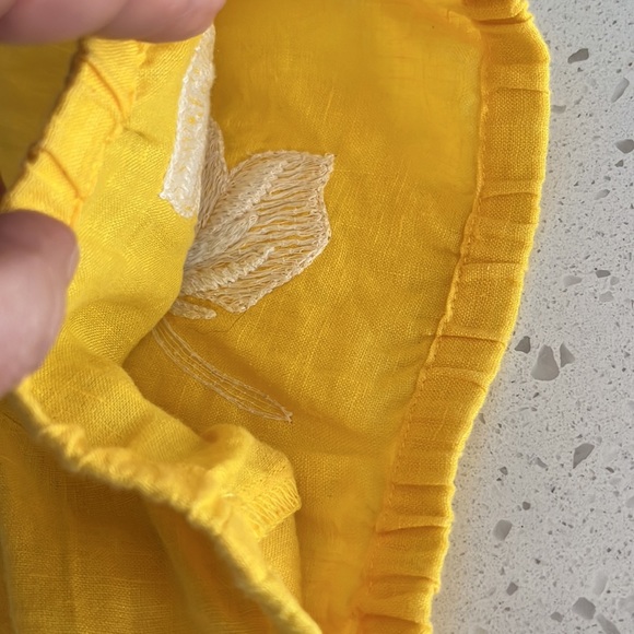 J. Crew Women's Embroidered Yellow Boho Blouse Square Neck 100% Linen- XL - Picture 6 of 8